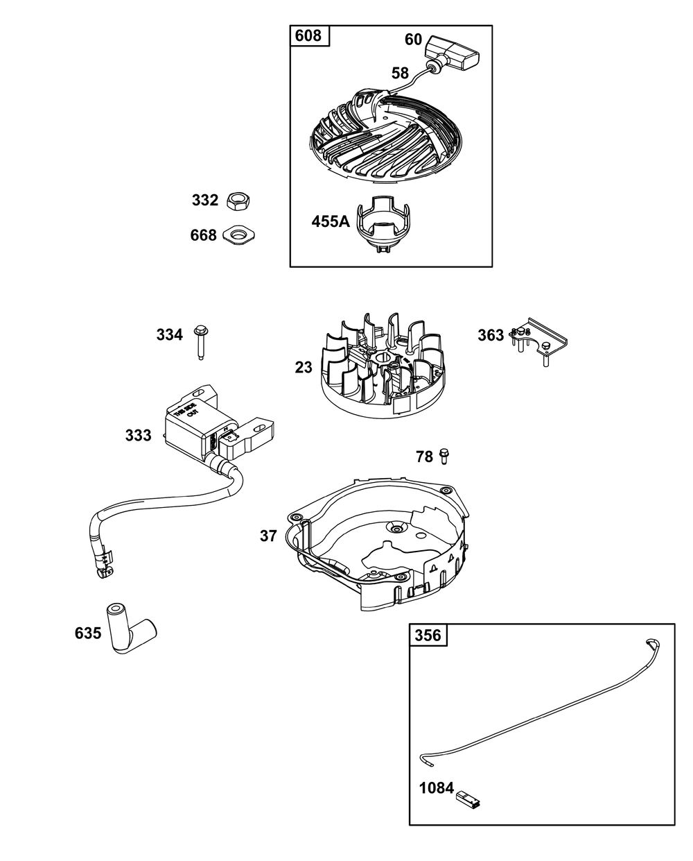 Flywheel, Ignition, And Starter Group Diagram and Parts List for 09P602-0108-H5 020000 - 09Z999 Briggs and Stratton Engine